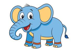 Cheerful Cartoon Elephant with Big Ears Standing on a White Background Art vector