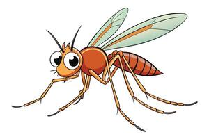 Orange Mosquito Cartoon Character on White Background with Detailed Wings vector