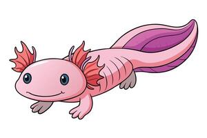 Cartoon Axolotl Pink Amphibian Character with Gills on a Transparent Background vector