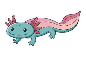 Adorable Cartoon Axolotl with Pink Gills and Tail on a Transparent Background vector