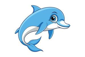 Smiling Cartoon Blue Dolphin with Fin and Flippers on Transparent Background vector