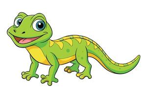 Green Cartoon Lizard Character with Yellow Markings on a Transparent Background vector
