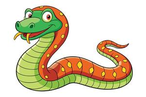 Animated Green Snake with Orange and Yellow Spot Pattern on a White Background vector