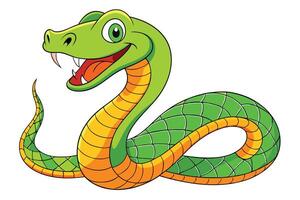 Cartoon Green Snake with Orange Markings and Smiling Expression on White Background vector