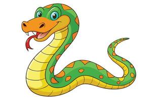 Cartoon Smiling Snake with Green Scales, Orange Markings on a White Background vector