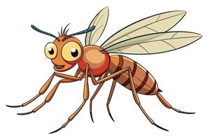Cartoon Style Smiling Mosquito With Wings on White Background vector