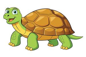 Cheerful Green Turtle Cartoon with Brown Shell on Transparent Background vector