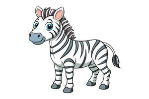 Cartoon Zebra Standing Side View with Big Blue Eyes on Transparent Background vector