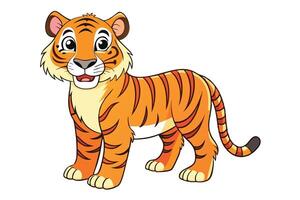 Standing Tiger Cartoon with Striped Orange Fur on White Background vector
