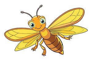 Animated Cartoon Insect with Yellow Wings and a Smiling Face on a Transparent Background vector