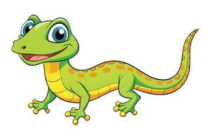 Smiling Cartoon Gecko with Orange Spots and Yellow Belly on Transparent Background vector