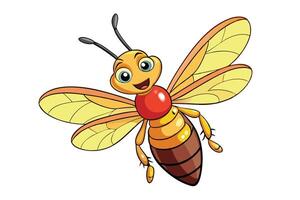 Cartoon Honey Bee Mascot with Amber Wings and a Happy Expression on Transparent Background vector