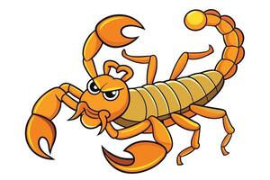 Cartoon Orange Scorpion with Pincers and Segmented Tail on White Background vector