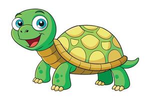 Cartoon Green Turtle Character with Yellow Shell on Isolated White Background vector