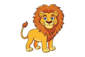 Cartoonish Lion Standing Tall with a Bushy Mane Isolated on a White Background vector