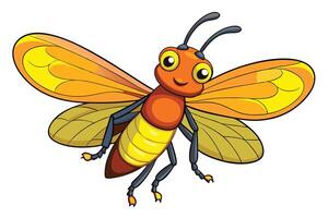 Cartoon Flying Firefly Character with Transparent Background, Bright Orange Wings Insect vector