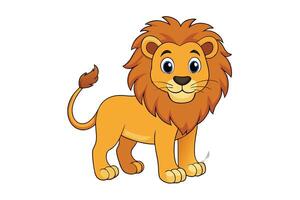 Cartoon Lion Character with Mane, Tail and Blue Eyes on Transparent Background vector