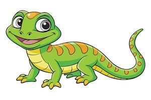 Smiling Green Lizard Cartoon with Orange Markings on Transparent Background vector