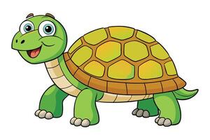 Cartoon Green Turtle with Yellow Shell Walking on White Background vector