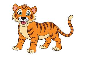 Cartoon Tiger Cub, Smiling Expression, Bold Outline, Orange Fur, Transparent Background vector