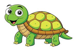 Happy Cartoon Turtle with Detailed Shell, Friendly Expression, White Background vector