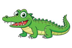 Cartoonish Green Crocodile Smiling with Sharp Teeth on White Background vector
