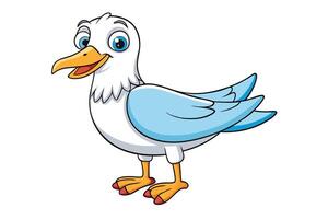 Cheerful Cartoon Seagull Standing with Blue Feathers on a Transparent Backdrop vector