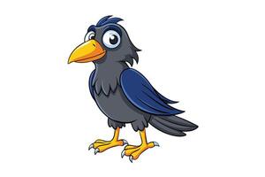 Cartoon Gray Raven Standing with Yellow Beak Isolated on White Background vector