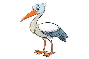 Standing Cartoon Stork with Orange Beak and Feet on a Transparent Background vector