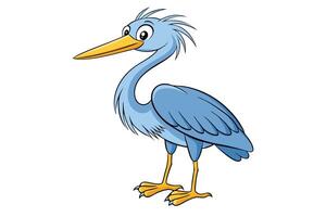 Cartoon Blue Heron Standing with Yellow Beak and Feet on Transparent Background vector