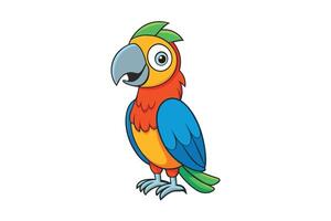 Cartoon Macaw Parrot Standing Isolated on White Background Colorful Plumage Design vector