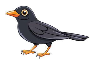 Cartoon Blackbird with Orange Beak and Feet Standing on a Transparent Background vector