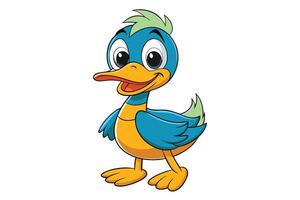 Standing Cartoon Duckling with Big Eyes on Transparent Background vector