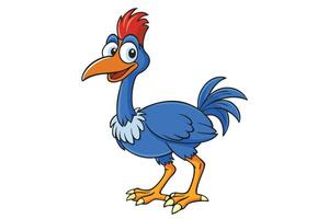 Cartoon Bird with Blue Feathers, Red Crest, Orange Beak on Transparent Background vector