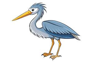 Cartoon Heron Standing Profile with Yellow Beak on Transparent Background vector