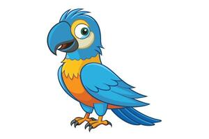 Cheerful Cartoon Blue Parrot With Funny Expression On Transparent Background vector