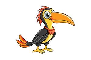 Cartoon Toucan Bird Character with Big Orange Beak Isolated on White Background vector