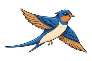 Blue and Orange Flying Swallow with Detailed Wing Feathers on White Background Design vector
