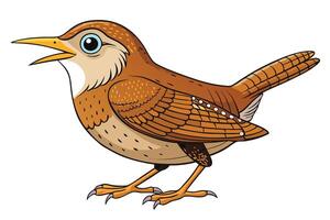 Cartoon Carolina Wren Standing with Open Beak on Transparent Background vector