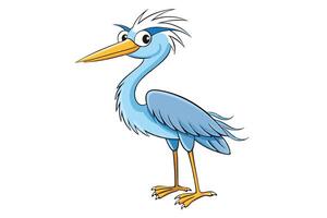 Cartoon Heron with Googly Eyes and Yellow Beak on White Background, vector
