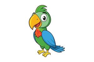 Cheerful Parrot Cartoon Character with Green and Blue Plumage on Transparent Background vector