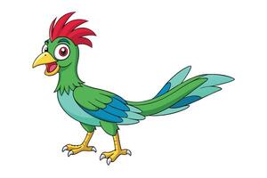 Cartoon Bird with Red Crest Feathers and GreenTeal Plumage on Transparent Background vector