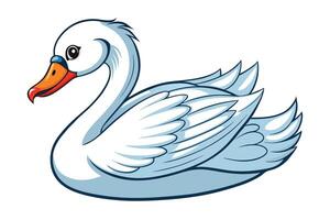Elegant White Swan Swimming, Cartoon Style with Orange Beak and Transparent Background vector