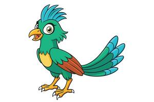 Cartoon Green Bird with Blue Crest Feathers on a Transparent Background vector
