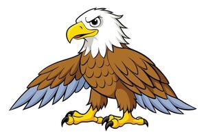 Cartoon Bald Eagle with Open Wings, Angry Face, Brown Feathers on White Background vector