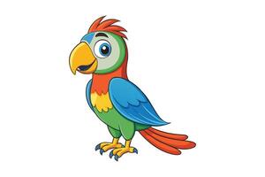 Colorful Cartoon Parrot Standing Isolated on White Background, Bird Character vector