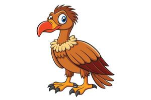 Cartoon Brown Vulture Standing Isolated on White Background with Red Beak and Blue Eyes vector
