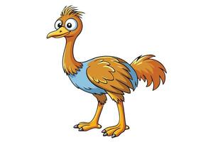Cartoon Ostrich Character With Blue Feathers on a White Background vector