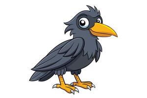 Cartoon Raven With Yellow Beak and Feet Standing on Transparent Background vector