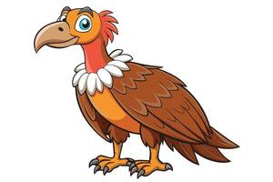Cartoon Vulture Character with Orange Head and Brown Feathers on White Background vector